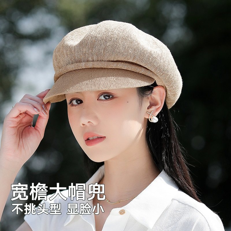【透气亚麻】高级感时尚百搭无压感八角帽遮阳防晒显脸小贝雷帽女