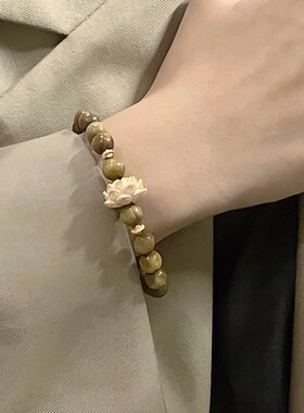 绿檀莲花单圈文艺复古手链