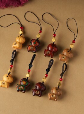 木质可爱小唐马手机链新中式挂饰马上有钱马年本命年学生包包挂件