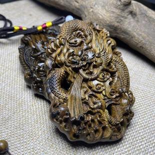 黑柿木龙牌吊坠手把件挂件实木雕刻降龙吐水木雕工艺品随身文玩