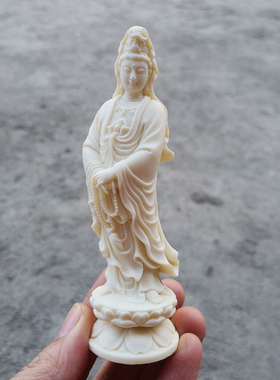 象牙果南海观音佛像摆件莲花座手持念珠菩萨办公室手把件禅意礼品