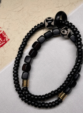 黑檀木方块珠手方糖珠双圈手链