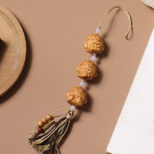 木质雕刻三不猴子手机链配饰车挂带流苏可爱三不猴子包包挂件