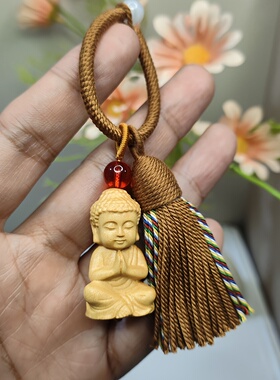 禅意坐姿小佛背包挂件创意民族风木质雕刻小佛男女随身钥匙扣挂绳