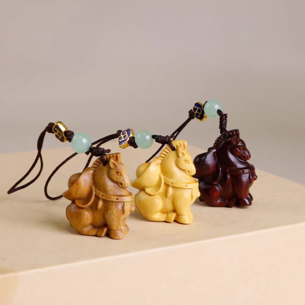 创意新中式木质雕刻马上有钱吊坠文玩把件男女情侣手机链挂绳