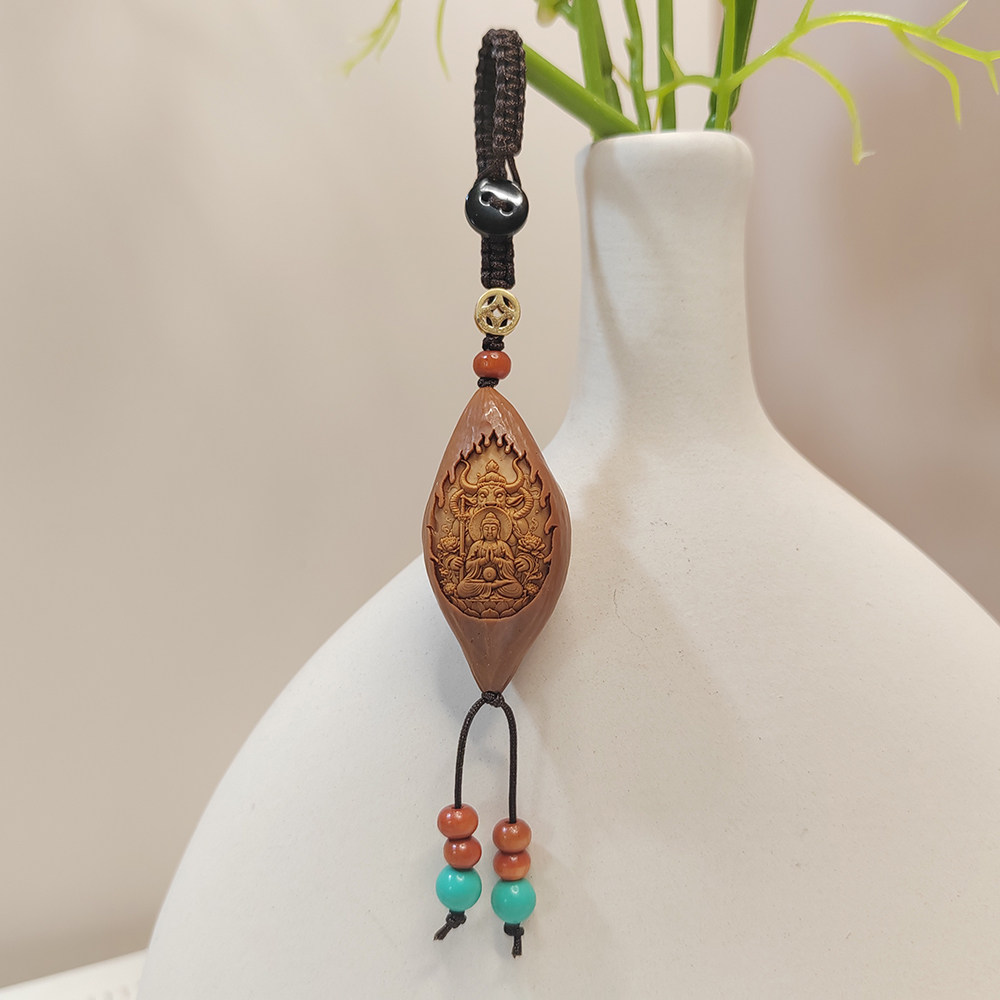 创意橄榄核雕刻十二生肖守护神吊坠挂件国风生肖牛男女钥匙扣挂件