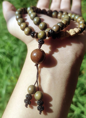 老料绿檀木佛珠手串女森系学生檀香木百香籽手链情侣复古民族风男