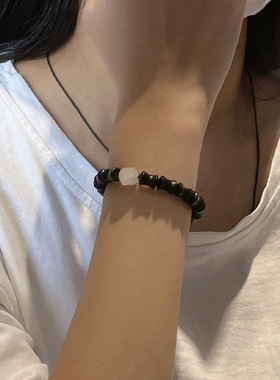 黑檀竹节原创设计白水晶单圈