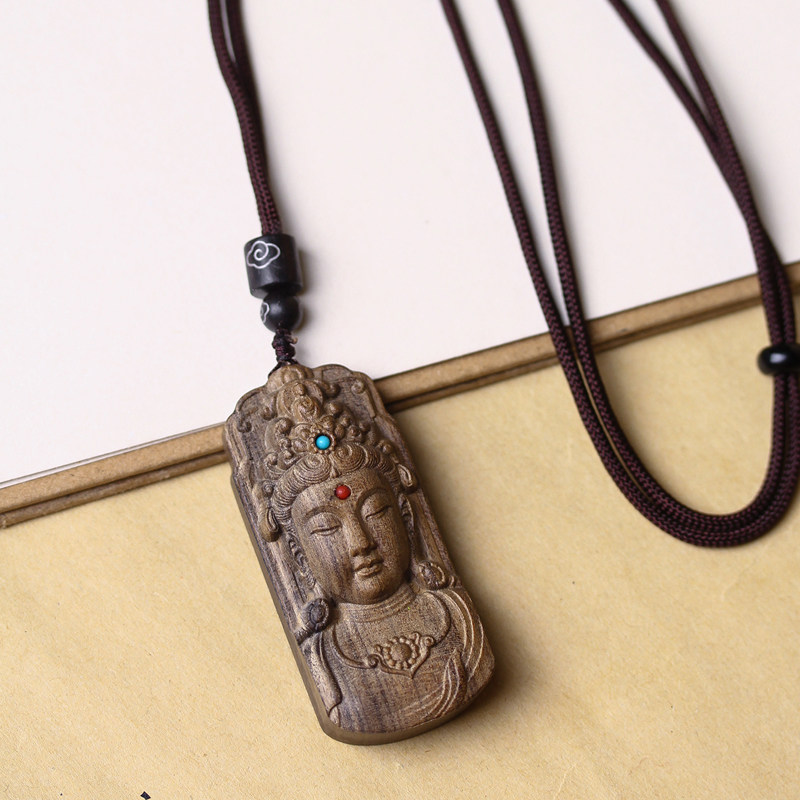 观音挂件沉香木观音吊坠木质观世音菩萨项链男女士盘玩把玩项坠
