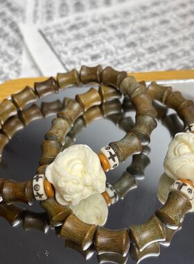 绿檀竹节醒狮款单圈手串