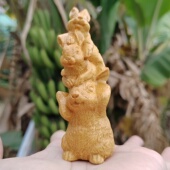 小众木作木雕三只兔子文玩把件家居桌面动物造型摆件装 饰品工艺品