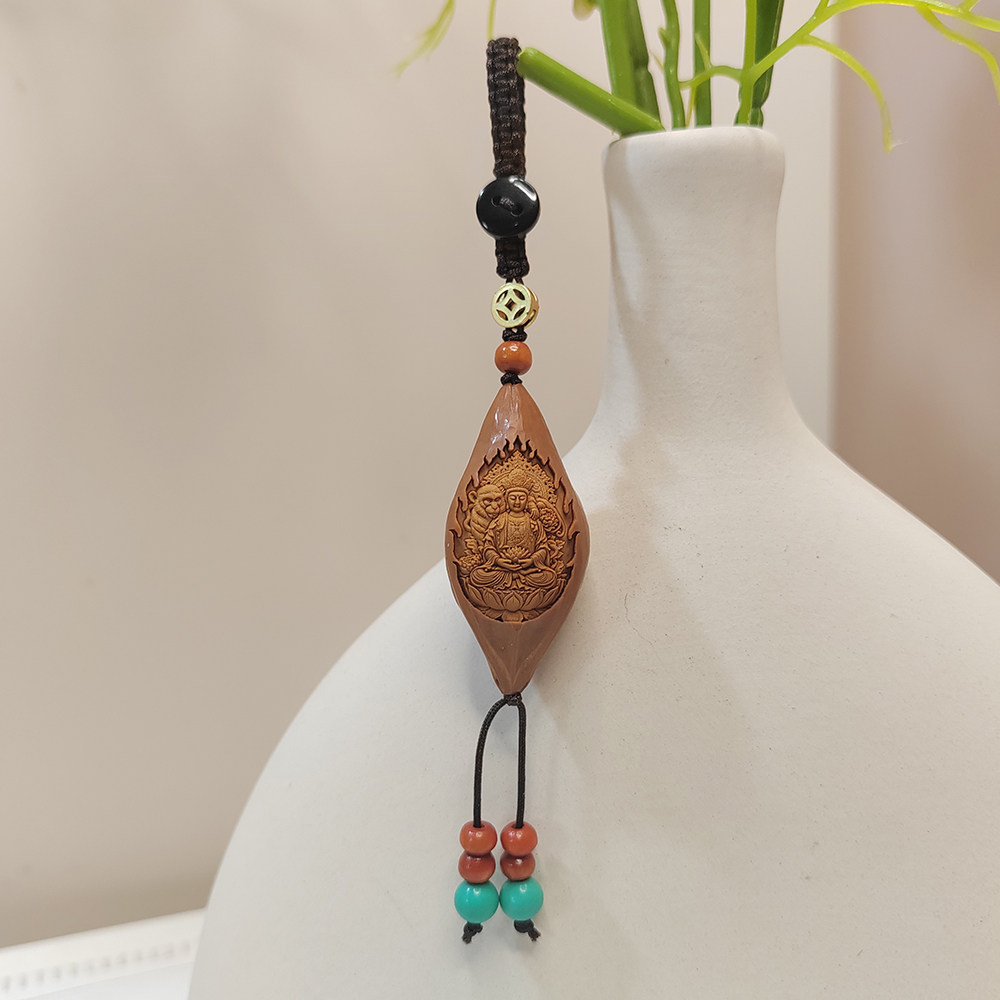 国风橄榄核雕刻新中式生肖猴吊坠十二生肖守护神钥匙扣包包挂件