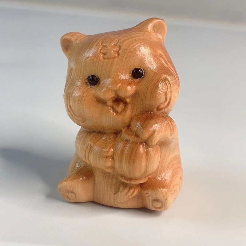 崖柏木生肖虎手把件实木小老虎