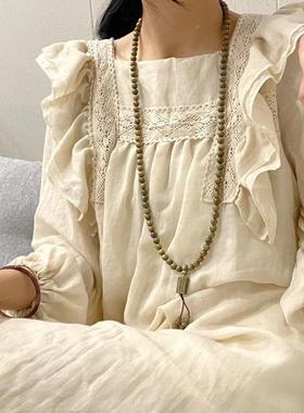 古风绿檀木雕刻108颗多圈手串