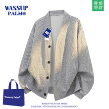 WASSUP PALM毛衣男2025新款秋冬加绒宽松休闲大码提花针织衫外套