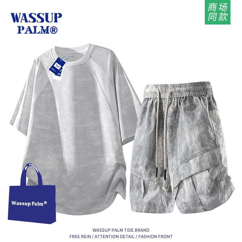 WASSUP PALM运动服套装男2026新款夏季休闲短袖阔腿短裤两件套潮