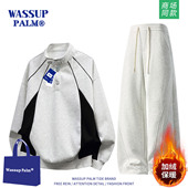 PALM运动套装 撞色拼接长袖 男款 WASSUP 2025新款 冬季 休闲裤 一整套