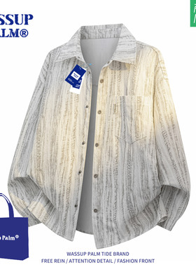 WASSUP PLAM外套男款2025新款春秋季美式条纹复古休闲翻领夹克潮