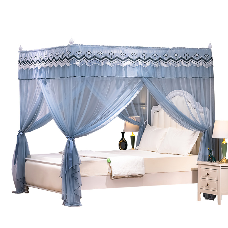 鸥廷新款蚊帐家用落地三开门绣花加强支架加厚网纱公主风1.8m米床