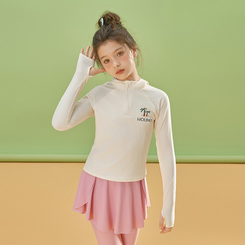 长袖防晒潜水服泳衣女童带帽子