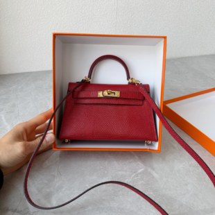 蜥蜴纹头层牛皮二代凯莉包小众洋气手提包真皮时尚百搭斜跨小包女