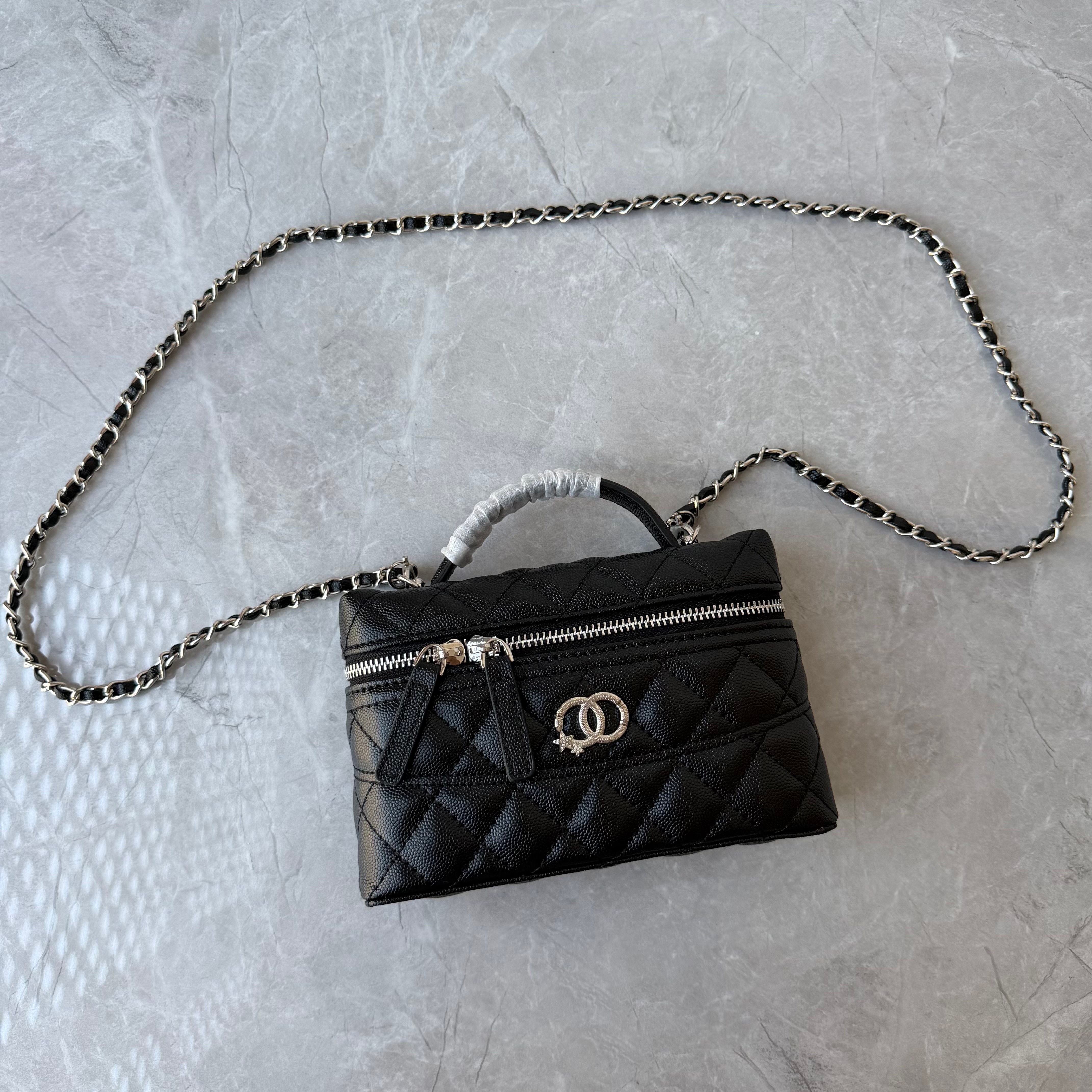 头层鱼子酱牛皮小众设计饭盒包真皮小香风菱格链条包百搭斜跨小包