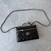 头层鱼子酱牛皮小众设计饭盒包真皮小香风菱格链条包百搭斜跨小包