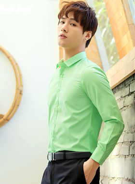 草绿色衬衫男士长袖衬衣韩版潮流帅气寸衫时尚简约网红夜场少爷服