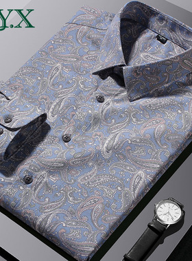 男士长袖休闲衬衫个性印花衬衣潮流帅气英伦风雅痞男装寸衫上衣服