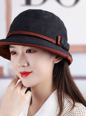 中老年女士春秋休闲盆帽卷边布帽