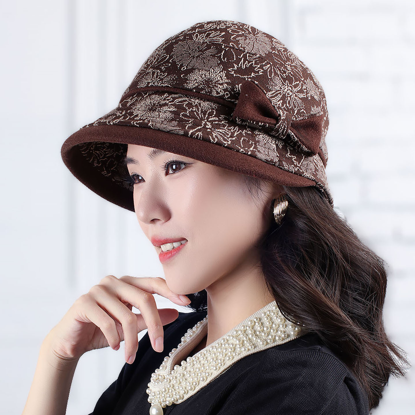 新款针织布印花圆顶礼帽