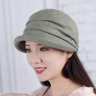 女士秋冬季加绒保暖鸭舌帽子防风粗花呢翻边贝雷帽时尚褶皱时装帽