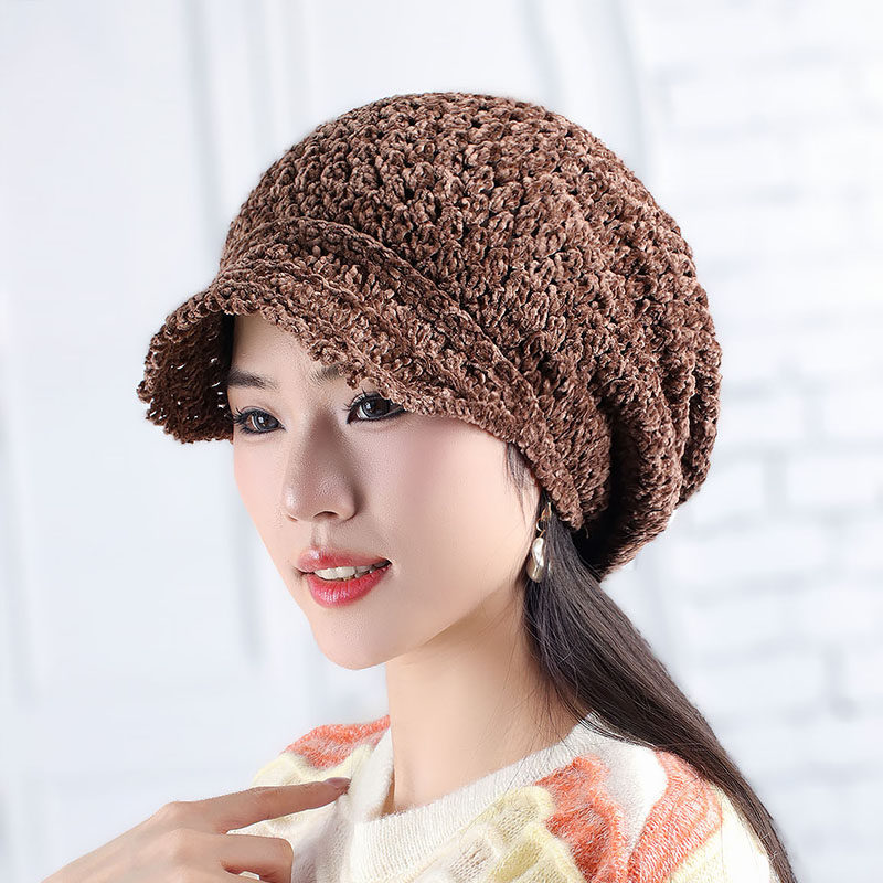 女士鸭舌帽子韩版秋冬天柔软灯芯绒针织帽保暖护耳软沿贝雷帽大码