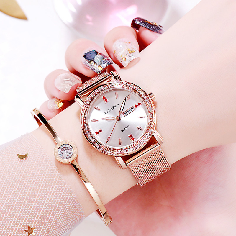 伊莉萨博时尚女士手表女简约气质防水夜光双日历学生大气潮流女表