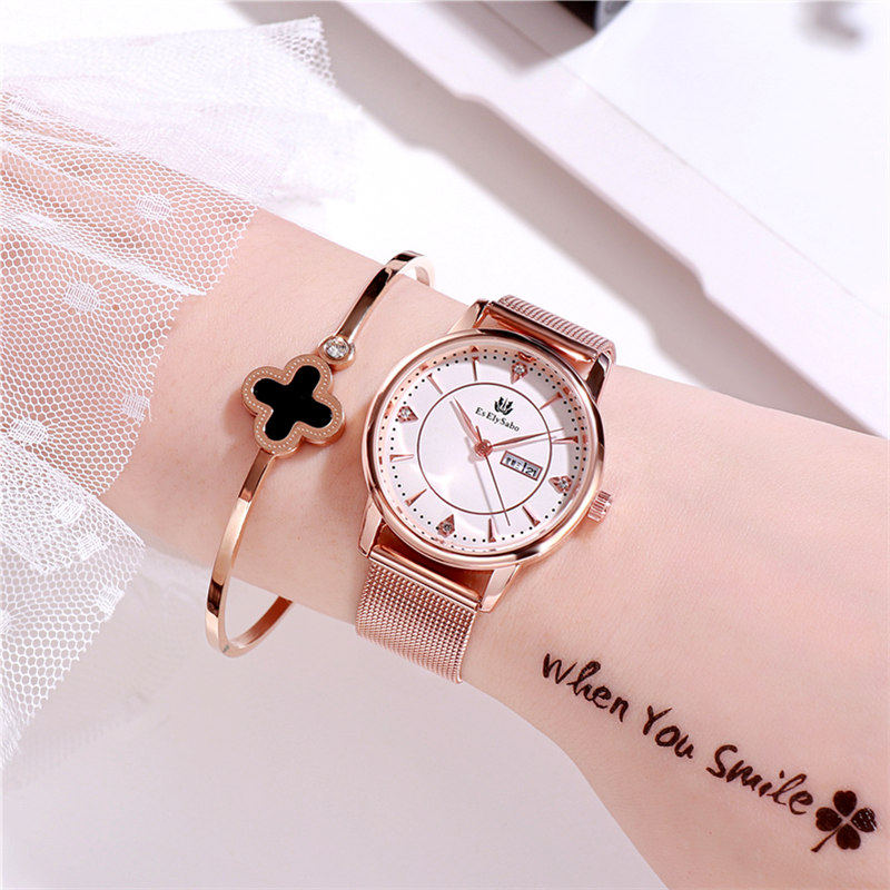 Es ElySabo新款正品女学生手表女士防水时尚钢带潮流韩版简约石英