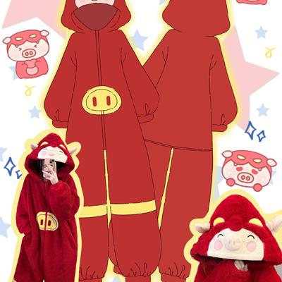 冬季新款珊瑚绒加绒加厚可爱少女可外穿搞怪连体睡衣软妹家居服