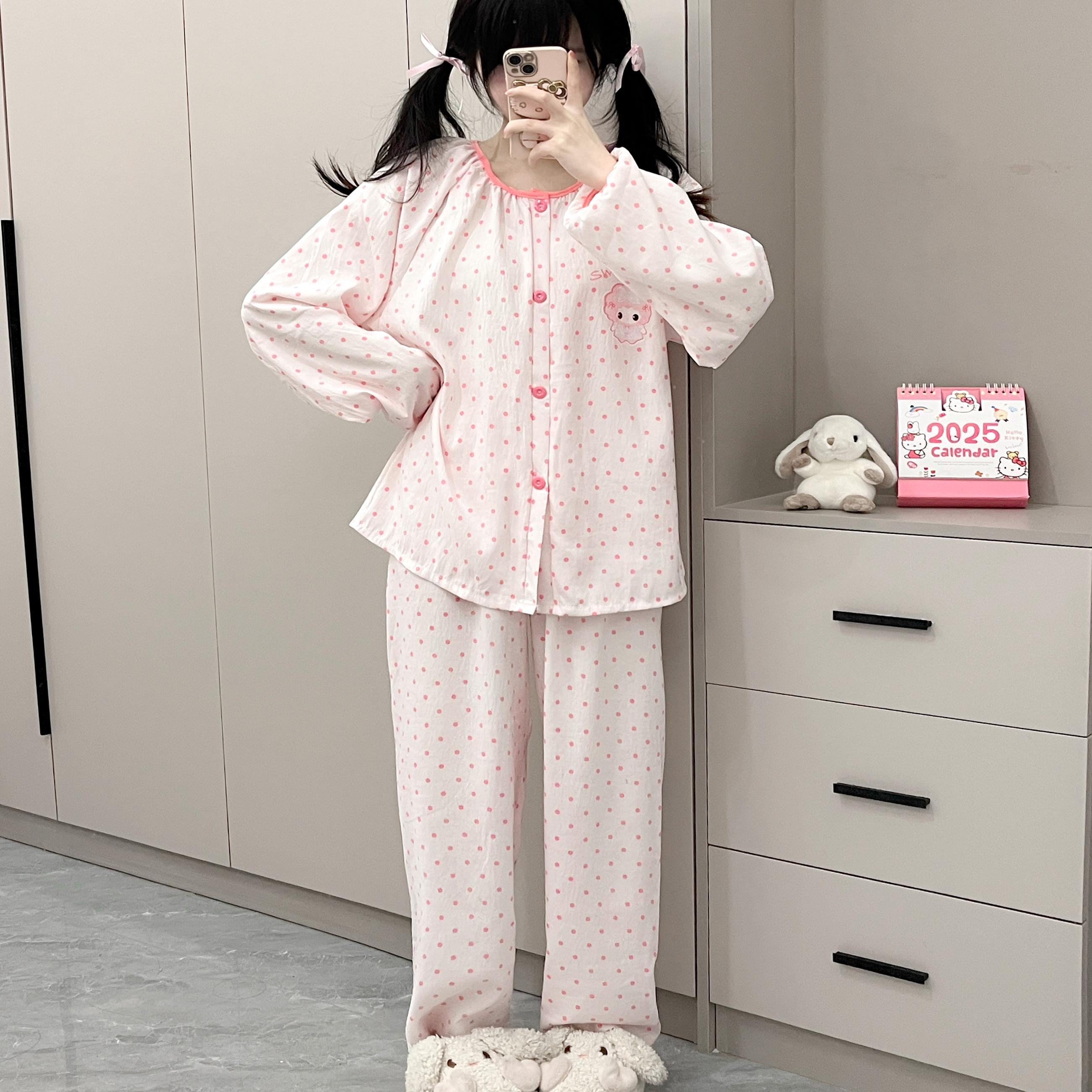 波点美乐蒂甜美春秋长袖长裤透气柔软可外穿少女睡衣家居服套装