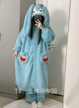 家居服女珊瑚绒可爱初音未来睡袍
