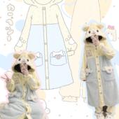 新款 原创 毛毯熊冬季 少女加绒加厚睡衣女法兰绒软妹睡袍家居服