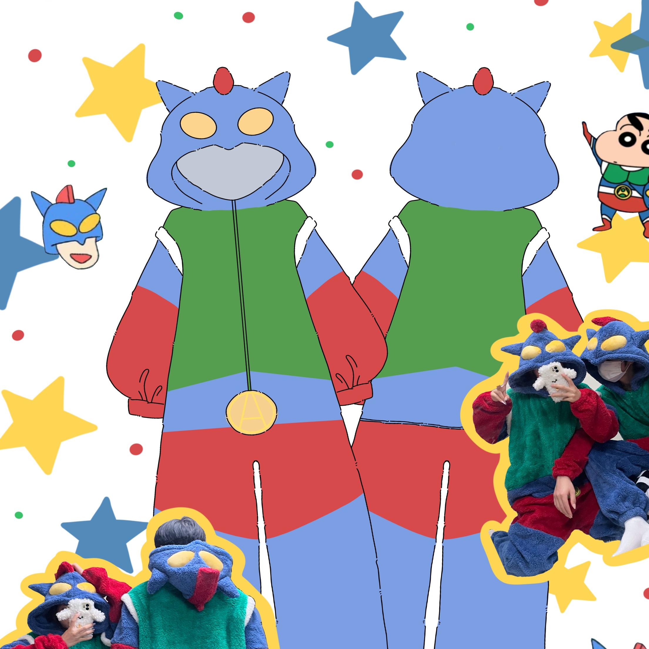 原创！冬季动感超人连体睡衣情侣珊瑚绒可爱卡通加厚加绒家居服