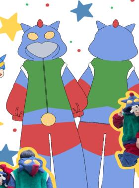 原创！冬季动感超人连体睡衣情侣珊瑚绒可爱卡通加厚加绒家居服