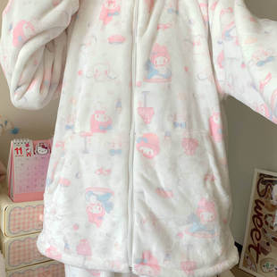 原创！冬季新款美乐蒂玉桂狗法兰绒保暖睡衣女可爱甜美家居服套装