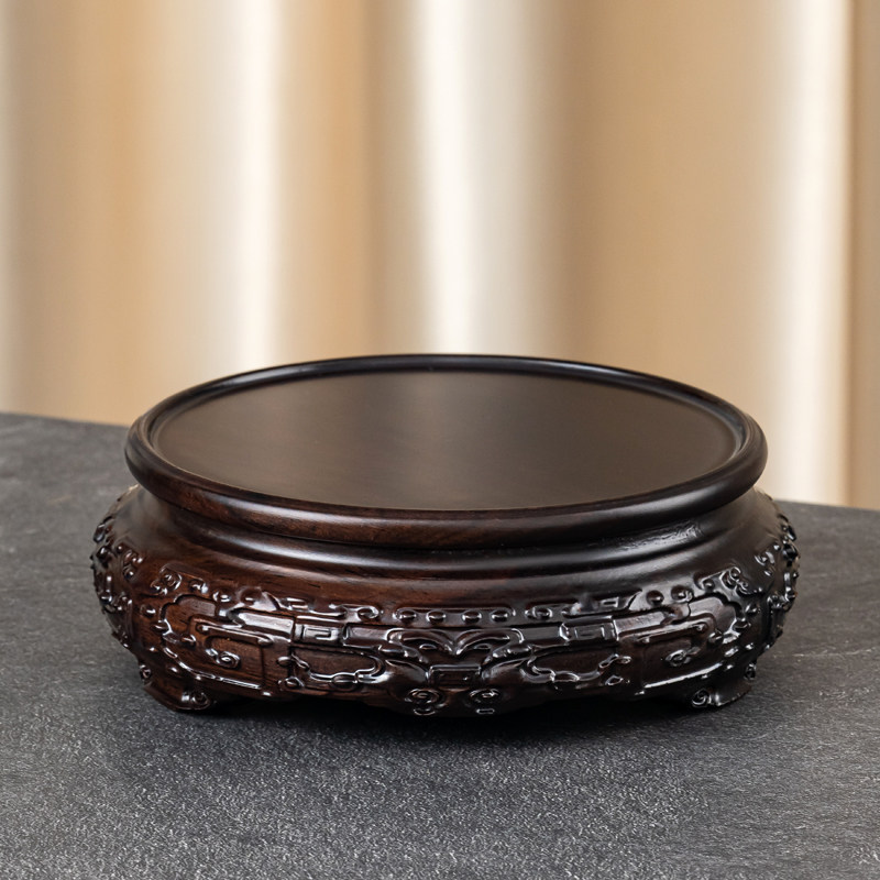 实木质奇石底座泰山石头佛像花瓶花盆栽摆件茶壶文玩圆形红木托架