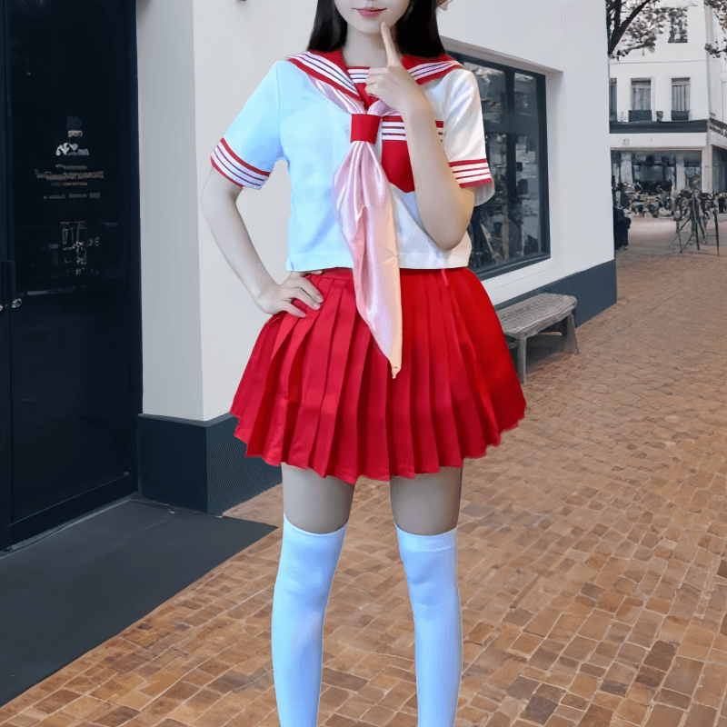 原创jk日系可爱软妹改良红色三本jk制服学院风水手服女套装校服夏