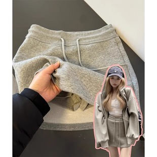 lxx lulu卫衣裙春秋季灰色半身裙加厚运动包臀短裙子韩系穿搭裙裤