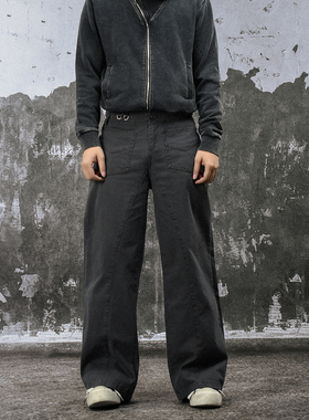 FLAME ONG 美式解构反穿拼接水洗做旧阔腿裤男宽松直筒工装长裤潮