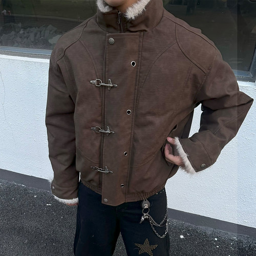 美式冬季解构鳄鱼纹保暖棉服外套