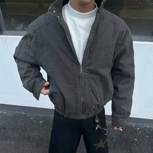 解构鲨鱼鳍拼接水洗飞行夹克加厚棉服男宽松百搭潮 美式 FLAME ONG