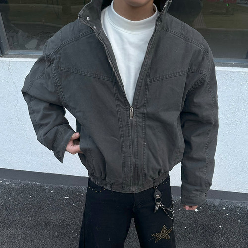 美式解构鲨鱼鳍水洗飞行夹克棉服