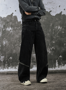 FLAME ONG 美式复古做旧解构拼接灯芯绒水洗工装休闲裤男阔腿长裤